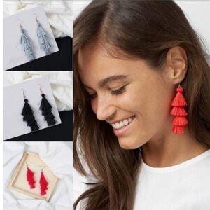 Black Three Tier Curtain Earrings Brand New NWT